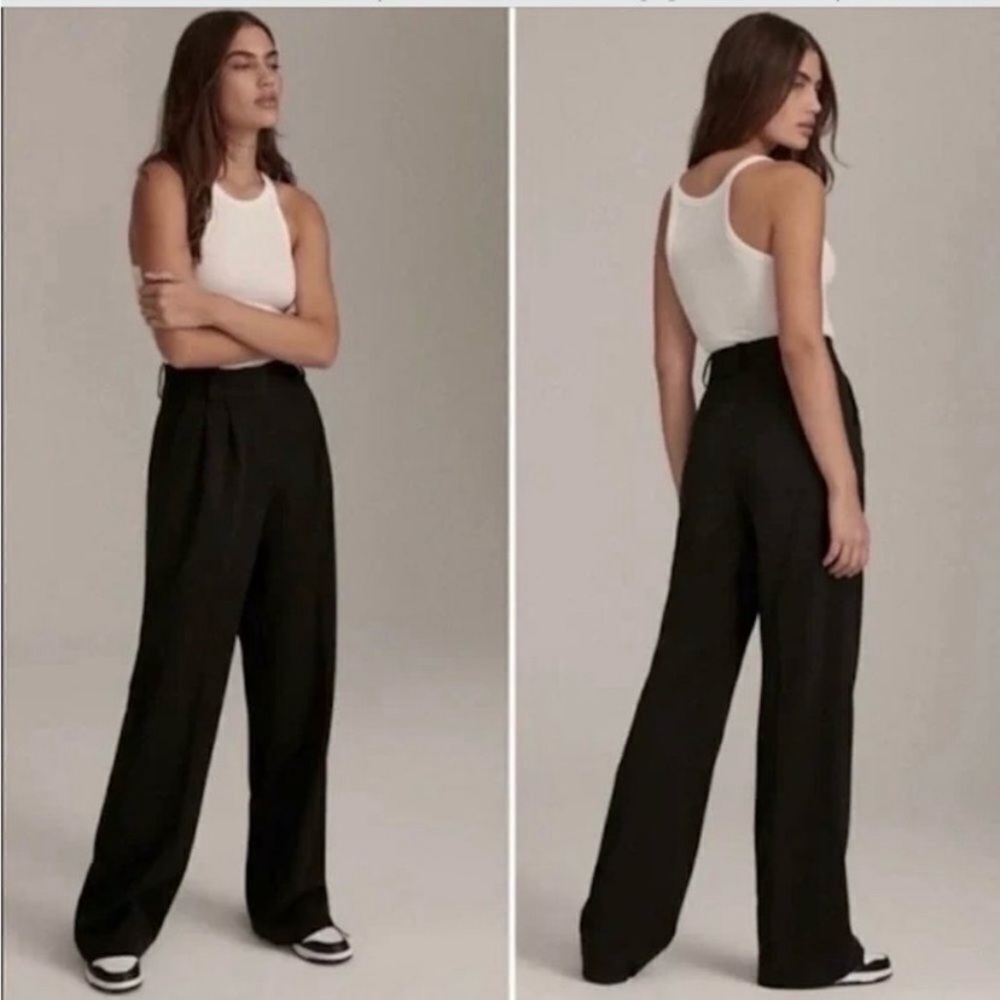Favorite Daughter The Favorite Pant Wide Leg High Waist Front Pleat Black Sz 16
